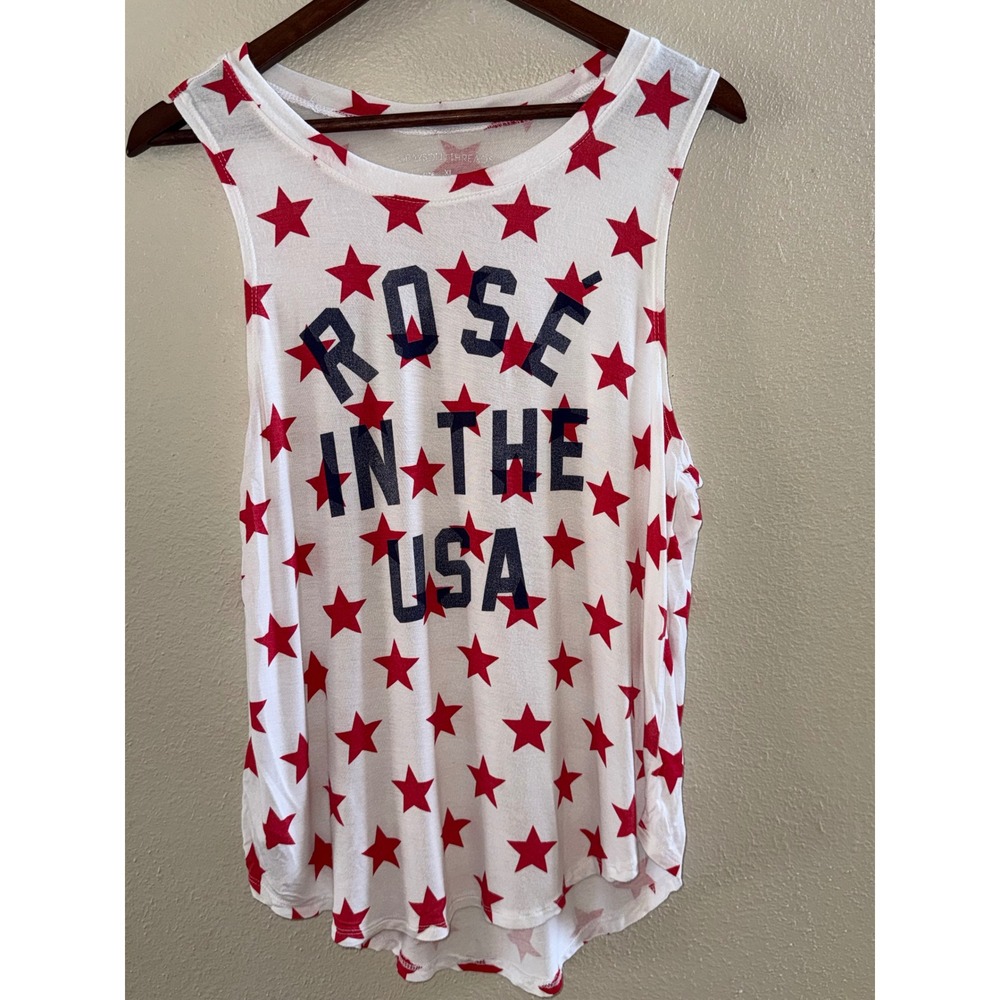Grayson Threads Womens XL Rose In The USA Star Print Muscle Tank Top Patriotic